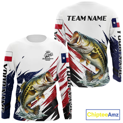 Custom Texas Flag Bass Fishing Shirts, Texas Bass Fishing Shirts Long Sleeve For Team NHT602