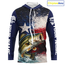 Load image into Gallery viewer, Personalized Bass Custom Texas Flag Performance Fishing Shirts, Bass Hooded  Fishing Shirts Long Sleeve For Men NHT607