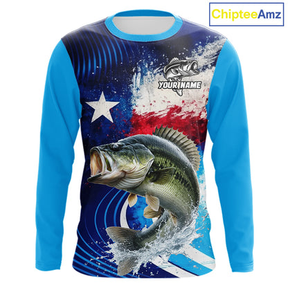 Largemouth Bass Fishing Shirts Long Sleeve Texas Flag Custom Name Team Name, Fishing Gift NHT608