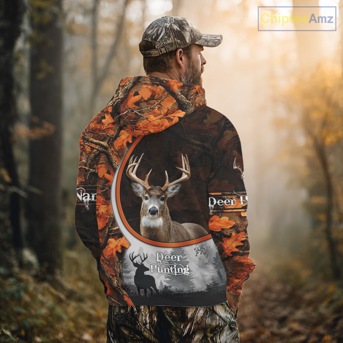 Personalized Deer Hunting 3D All Over Printed Hoodie Orange Autumn Leaves Camo, Hunting Gift NHT322