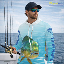 Load image into Gallery viewer, Hooded  Mahi Mahi Ocean Blue Performance Fishing Shirt, Mahi Mahi Tournament Fishing Shirts NHT615