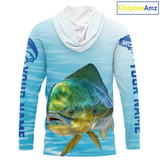 Hooded  Mahi Mahi Ocean Blue Performance Fishing Shirt, Mahi Mahi Tournament Fishing Shirts NHT615