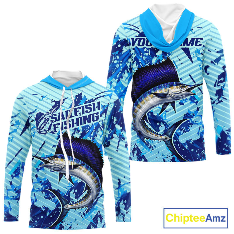 Custom Sailfish Saltwater Fishing Jerseys, Sailfish Hooded  Fishing Shirts Long Sleeve For Men NHT617