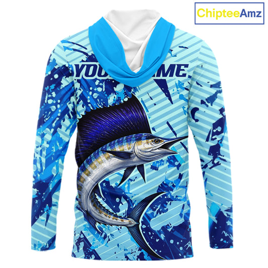 Custom Sailfish Saltwater Fishing Jerseys, Sailfish Hooded Fishing Shirts Long Sleeve For Men NHT617