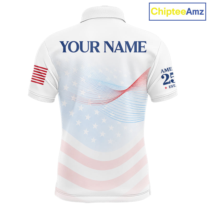 Personalized America 250 Years Shirt Custom Name Patriotic USA Stars Men's Polo Golf Shirt NHT983 - Men's Long Sleeve Polo...