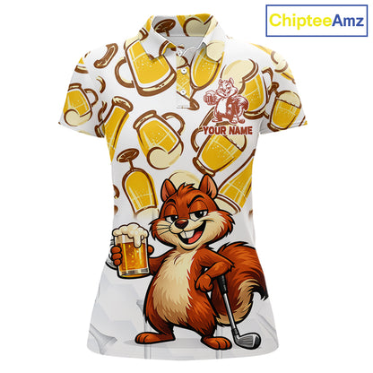 Custom Funny Squirrel Women's Golf Polo Shirts - Personalized Beer Lover Performance Jersey NHT986 - Women's Short Sleeve ...