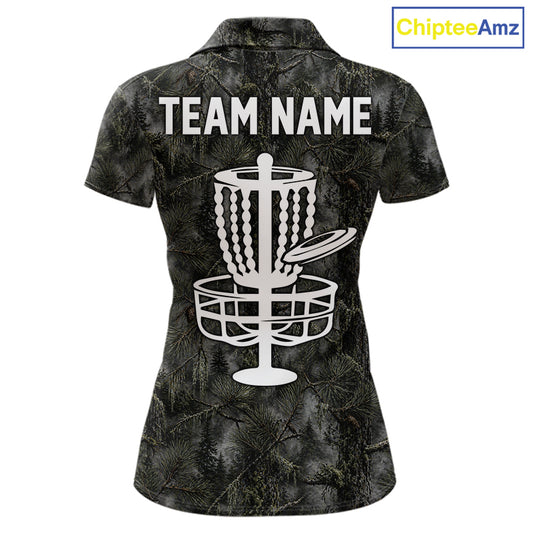 Camo Forest Disc Womens Golf Polo Shirt Custom Name – Forest Camouflage Performance Polo Shirt NHT835