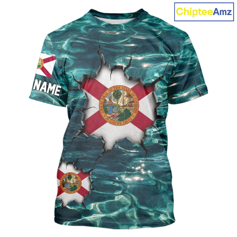 Florida Flag Fish Water Camo Custom T - Shirt Fishing Shirts, Performance Fishing Shirts For Men NHT847