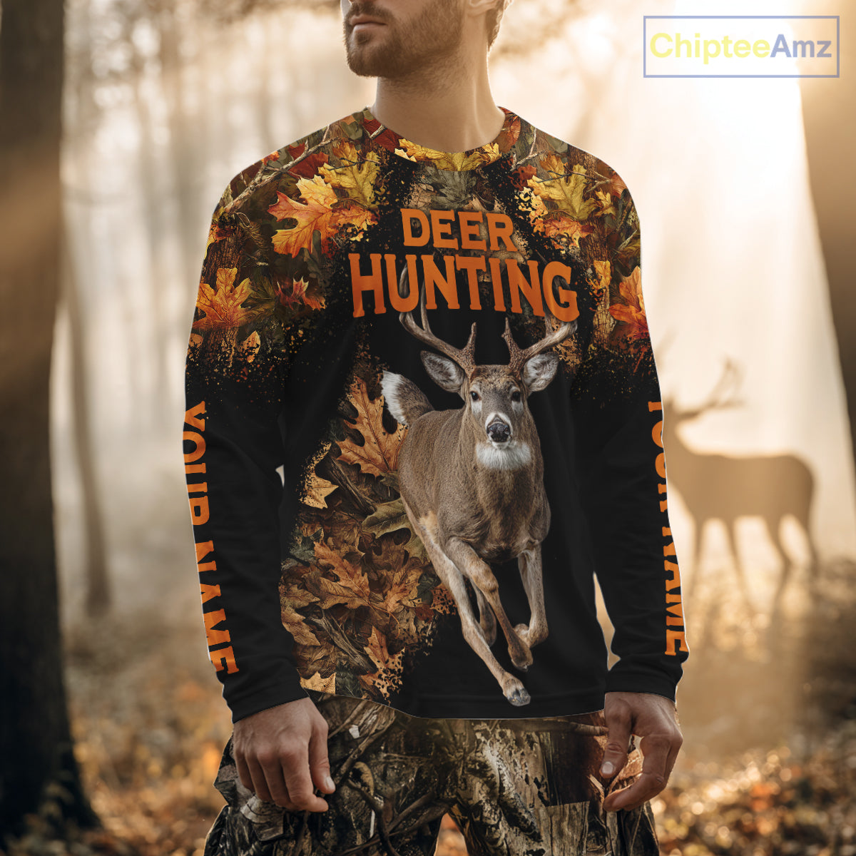 Deer Hunting Black With Camo Autumn - Personalized All Over Print Deer Hunting Clothes NHT182