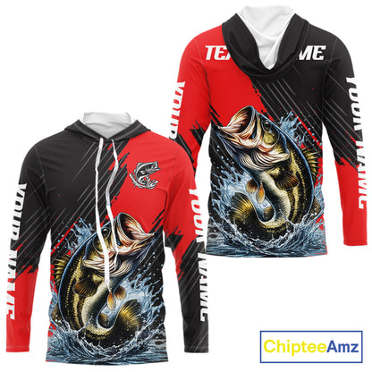Largemouth Bass Fishing Long Sleeve Hooded Tournament Shirts, Personalized Bass Fishing Jerseys NHT431