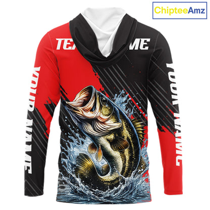 Largemouth Bass Fishing Long Sleeve Hooded Tournament Shirts, Personalized Bass Fishing Jerseys NHT431