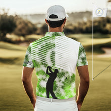 Load image into Gallery viewer, White And Green Mens Tie Dye Golf Polo Shirts Custom Golf Human Golf Team Polo Shirts NHT622