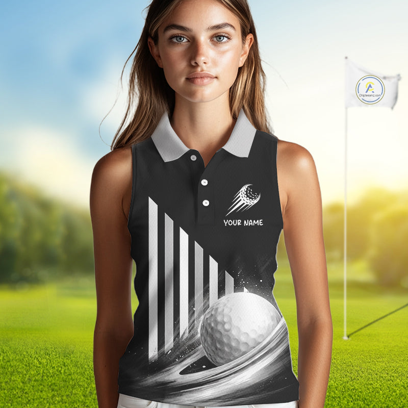 Personalized Gray Sleeveless Golf Polos Shirts For Womens Custom Golf Ball Clubs, Best Golf Gift NHT627