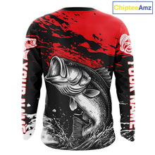 Load image into Gallery viewer, Custom Bass Fishing Jersey, Black And Red Bass Long Sleeve Tournament Fishing Shirts NHT492