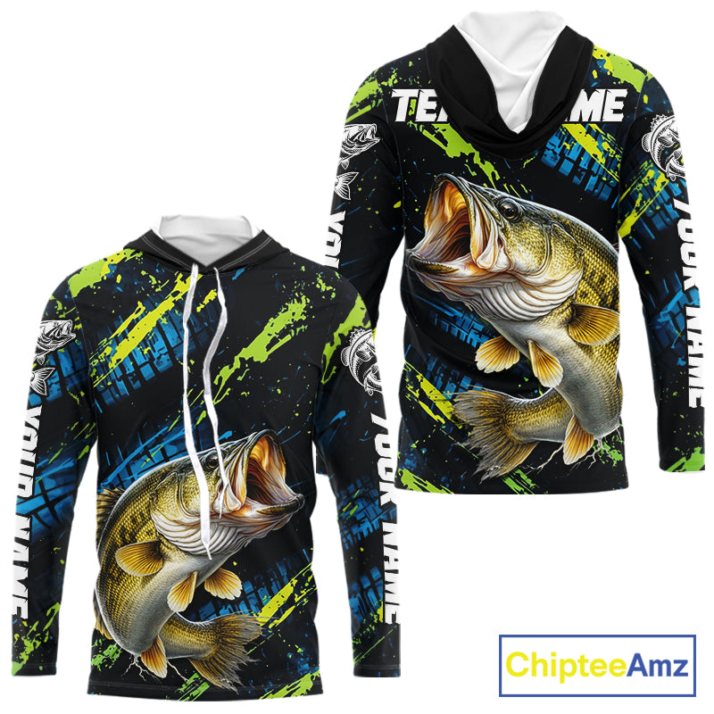 Personalized Bass Fishing Sport Jerseys For Men, Bass Fishing Shirt Long Sleeve Hooded NHT494