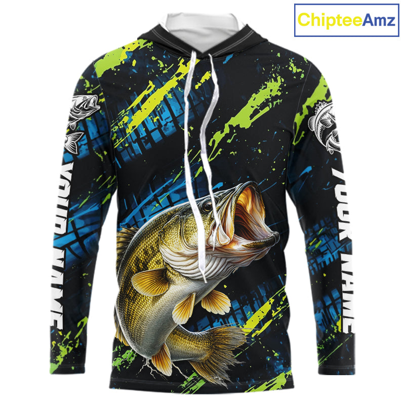 Personalized Bass Fishing Sport Jerseys For Men, Bass Fishing Shirt Long Sleeve Hooded NHT494