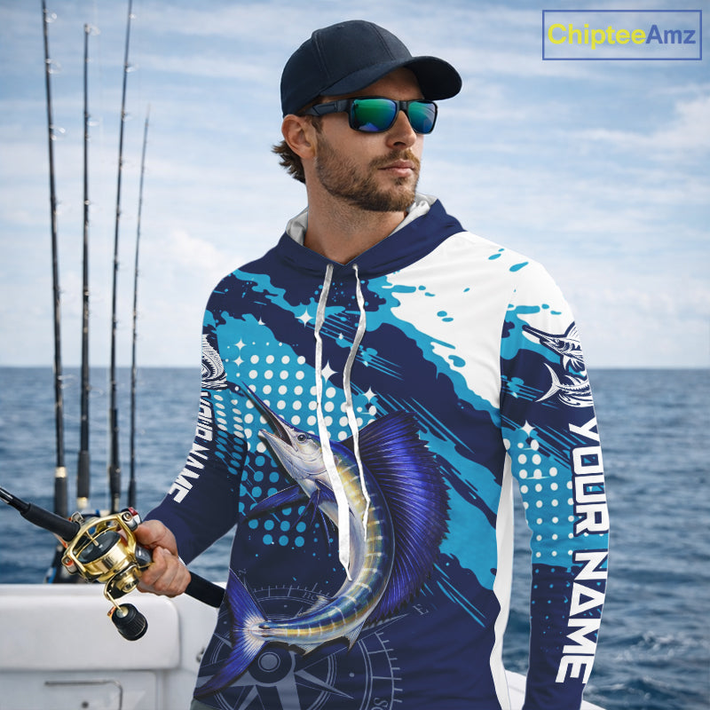 Custom Sailfish Hooded Long Sleeve Fishing Shirts For Men, Design Sailfish Fishing Jerseys NHT632
