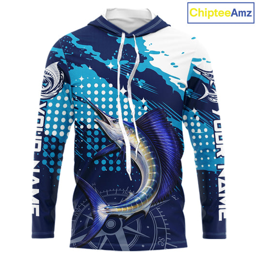 Custom Sailfish Hooded Long Sleeve Fishing Shirts For Men, Design Sailfish Fishing Jerseys NHT632