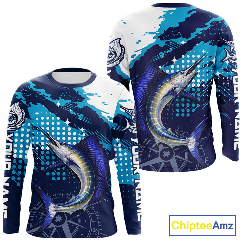 Custom Sailfish Long Sleeve Fishing Shirts For Men, Design Sailfish Fishing Jerseys NHT632
