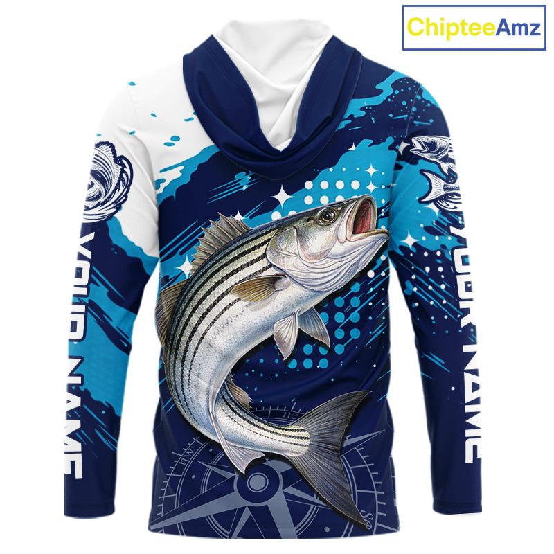 Custom Striped Bass Long Sleeve Hooded Fishing Shirts For Men, Design Striped Bass Fishing Jerseys NHT635