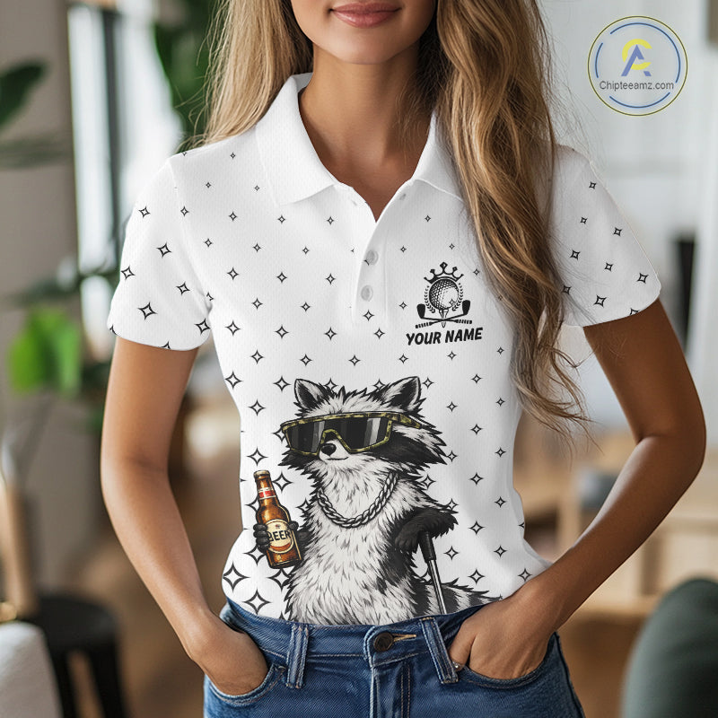 Funny Raccoon Golf Polo Shirt Custom Team Name Personalized Golf Team Polo Gift For Womens