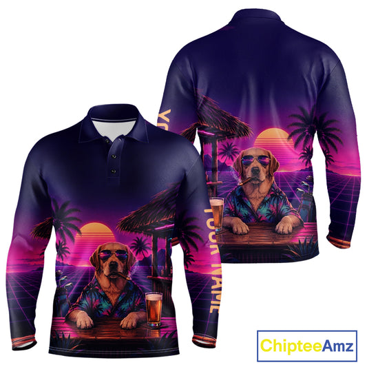 Retro Dog Golf Polo Shirt Personalized Name Summer Beach Beer Golf Shirt Gift For Dog Lover
