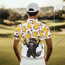 Load image into Gallery viewer, Funny Raccoon Beer Golf Polo Shirt Personalized Name Custom Golf Shirt Golfer Gift For Men
