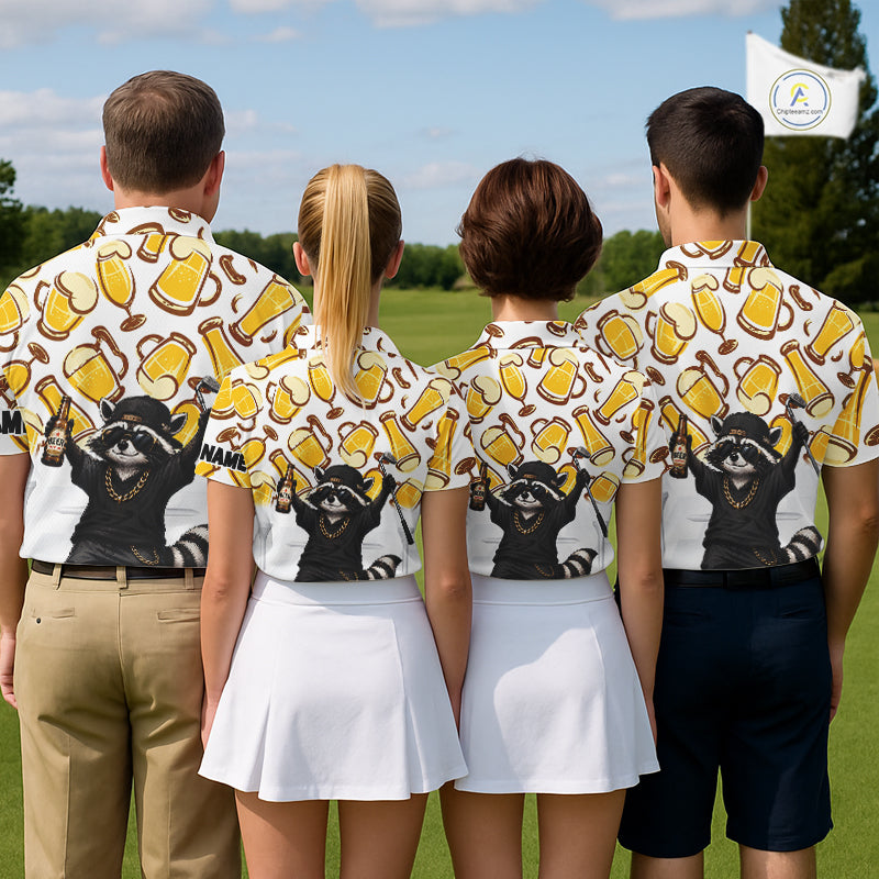 Funny Raccoon Beer Golf Polo Shirt Personalized Name Custom Golf Shirt Golfer Gift For Womens NHT1002