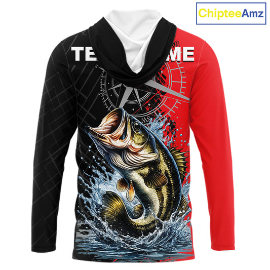 Personalized Bass Hooded Performance Fishing Shirts , Red Camo Bass Compass Tournament Shirts NHT495