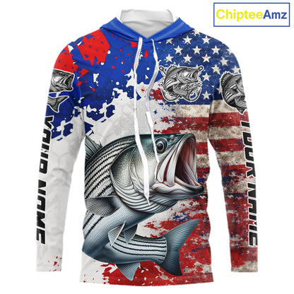 Custom Striped Bass Fishing Saltwater Performance Shirts, Hooded Fishing Shirt For Men NHT498