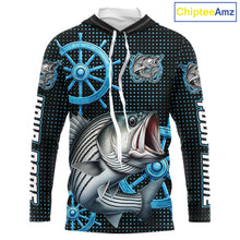 Load image into Gallery viewer, Personalized Striped Bass Fishing Jerseys, Hooded Bass Performance Fishing Shirt Custom Name NHT501