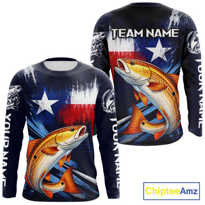 Personalized Redfish Long Sleeve Performance Fishing Shirts, Redfish Custom Texas Fishing Jersey NHT503