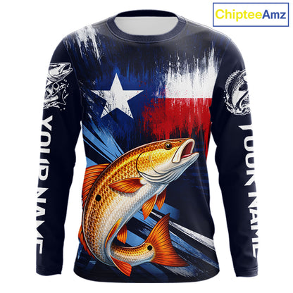 Personalized Redfish Long Sleeve Performance Fishing Shirts, Redfish Custom Texas Fishing Jersey NHT503