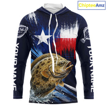 Load image into Gallery viewer, Personalized Flounder Long Sleeve Performance Fishing Shirts, Hooded Flounder Custom Texas Fishing Jersey NHT504