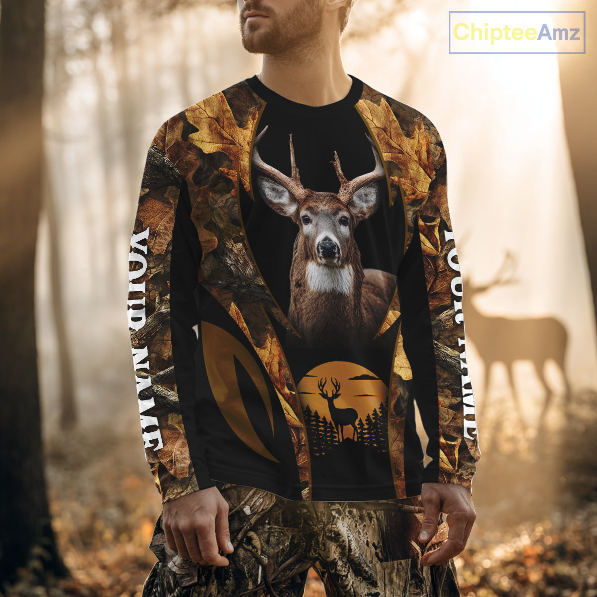 Deer Hunting Black With Camo Autumn - Personalized All Over Print Deer Hunting Clothes NHT190
