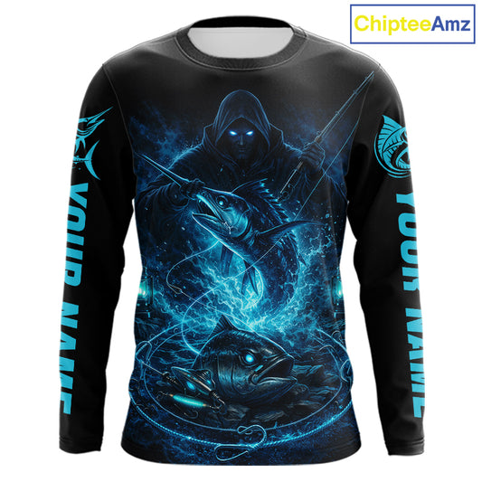 Personalized Marlin Fishing Shirt Long Sleeve For Men, Marlin Action Angler Shirt NHT436