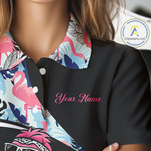 Load image into Gallery viewer, Funny Pink Flamingo Pattern Tropical Flamingo Golf Polo Shirt For Womens, Custom Flamingo Golf Shirt For Team NHT653