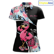 Load image into Gallery viewer, Funny Pink Flamingo Pattern Tropical Flamingo Golf Polo Shirt For Womens, Custom Flamingo Golf Shirt For Team NHT653