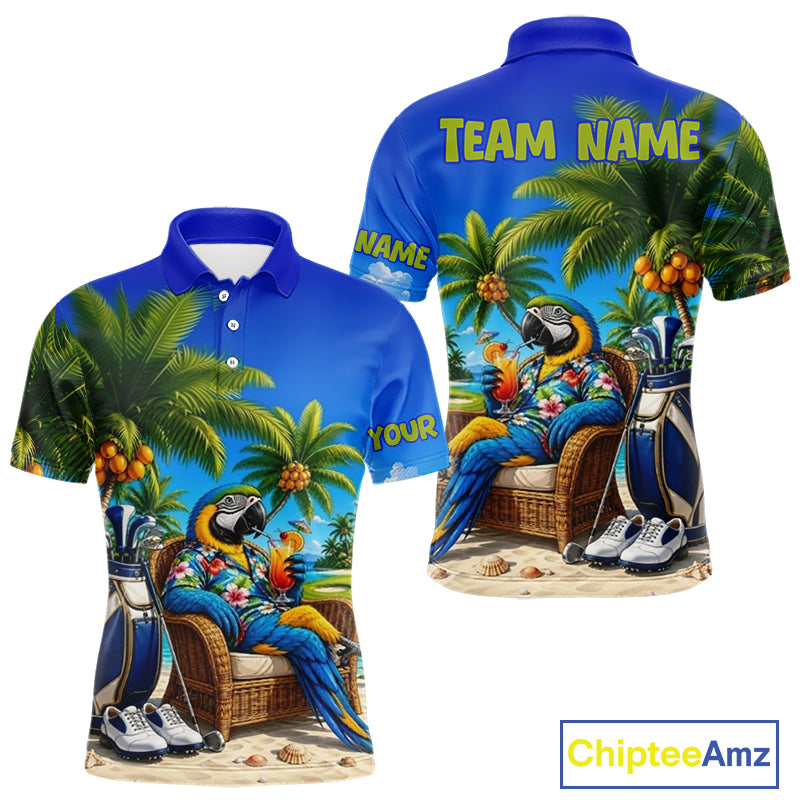 Custom Team Name Tropical Golf Polo Shirt – Funny Macaw Parrot Beach Golf Shirt For Men NHT859