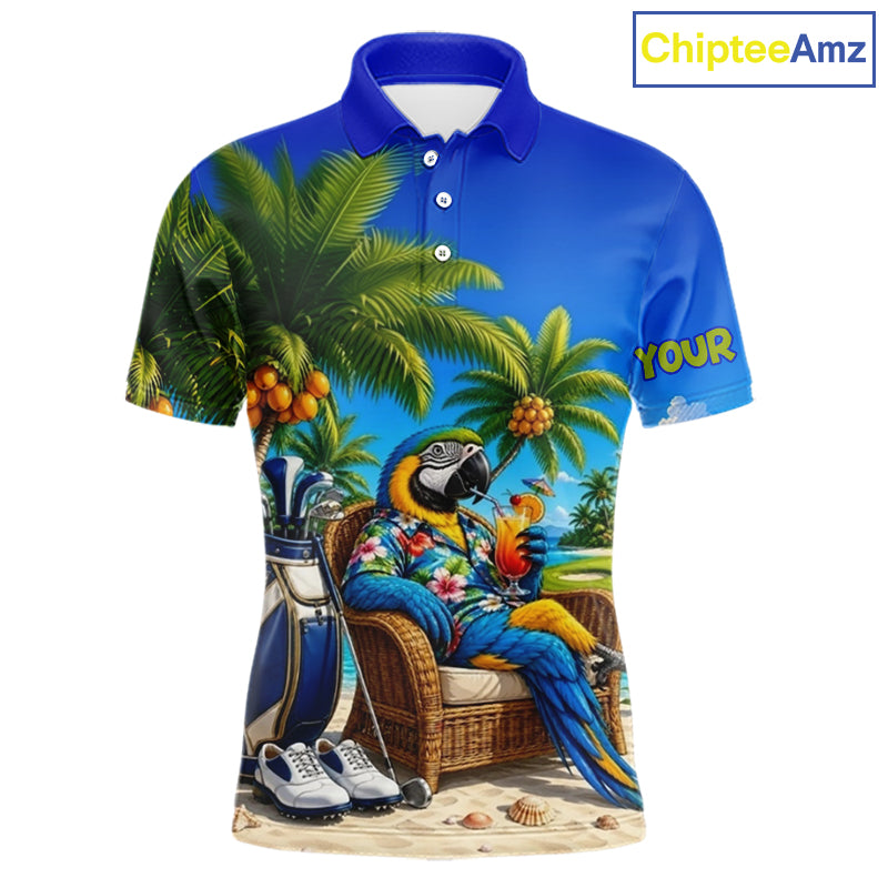 Custom Team Name Tropical Golf Polo Shirt – Funny Macaw Parrot Beach Golf Shirt For Men NHT859