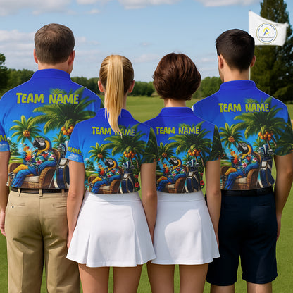 Custom Team Name Tropical Golf Polo Shirt – Funny Macaw Parrot Beach Golf Shirt For Men NHT859