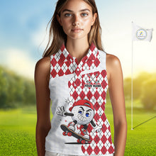 Load image into Gallery viewer, Sleeveless Women Golf Polo Shirt Argyle Pattern Golf Shirts For Womens Funny Golf Ball Shirt Gifts|Red  NHT861