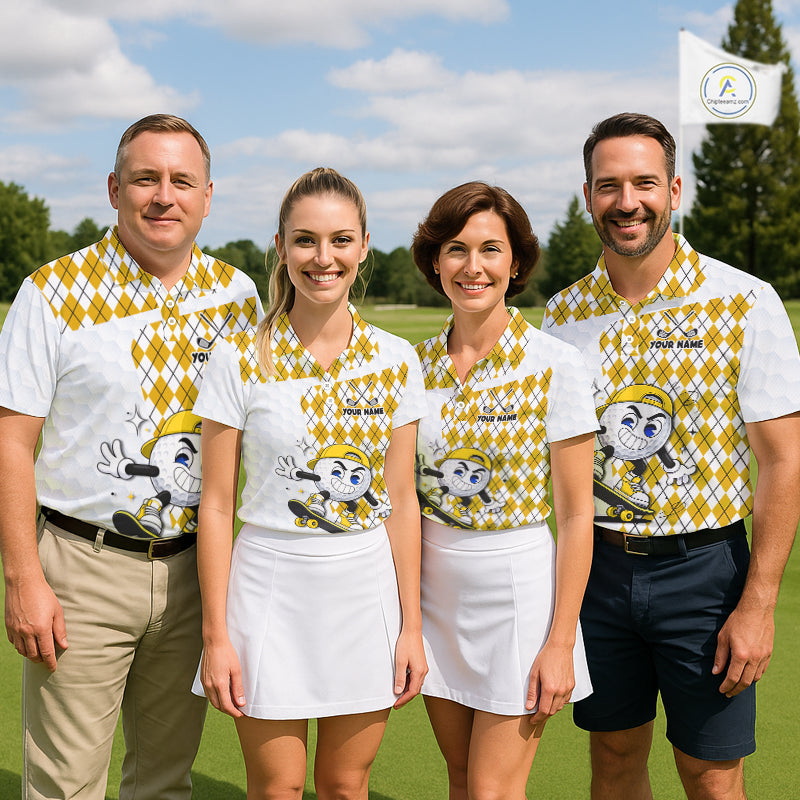 Mens Golf Polo Shirt Argyle Pattern Golf Shirts For Mens Funny Golf Ball Shirtgifts|Yellow NHT864