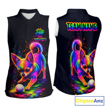 Load image into Gallery viewer, Personalized Womens Sleeveless Chihuahua Playing Golf Button Down Shirt - Custom Dog Lover Team Jersey