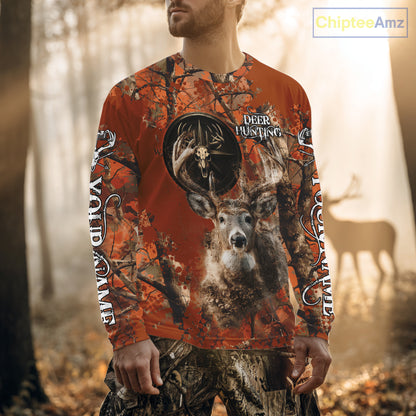 Deer Hunting Shirt Compass Design Orange Camo Custom Name Head Deer Hunting Clothes NHT282