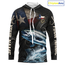 Load image into Gallery viewer, Personalized Texas Chinook Salmon Hooded Fishing Shirt – Custom Name Angler Apparel For Fishermen