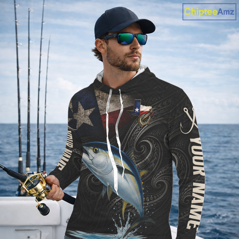 Personalized Texas Tuna Hooded Fishing Shirt – Custom Name Angler Apparel For Fishermen