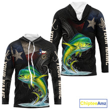 Load image into Gallery viewer, Personalized Texas Mahi Mahi Hooded Fishing Shirt – Custom Name Angler Apparel For Fishermen