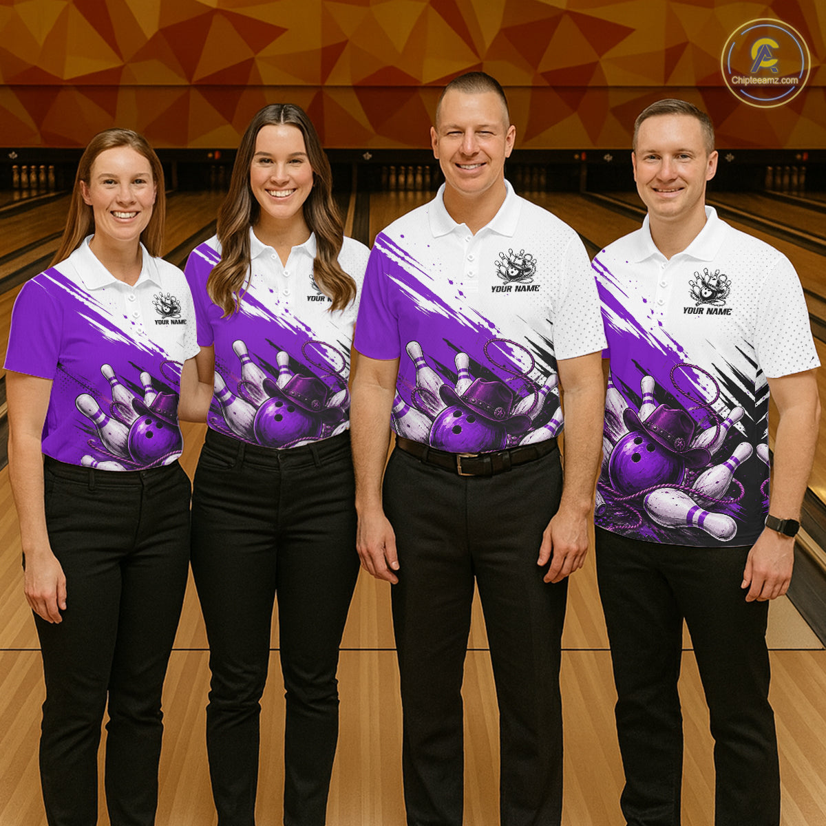 Cowboy Women Bowling Custom Name Polo Shirt, Personalized Team 1/4 Zip Bowling Jersey Gift|Purple NHT1326