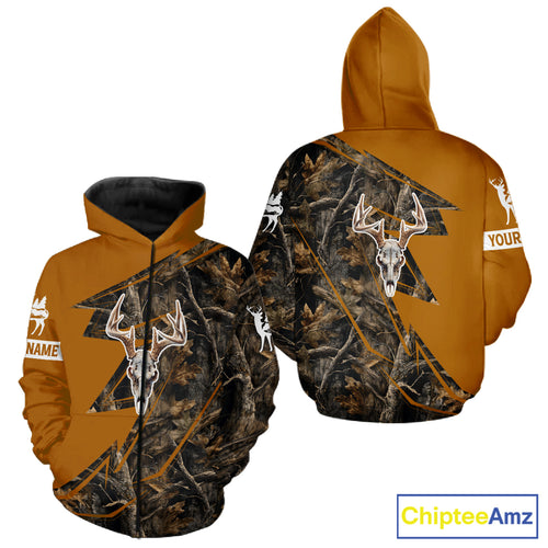 Beautiful Deer Hunting Orange Camo Deer Skull Full Printing Custom Name Shirts Hunting Gifts NHT199